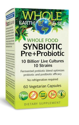 Natural Factors Whole Earth & Sea Whole Food Synbiotic Pre+Probiotic 10 Billion 60 VegCap