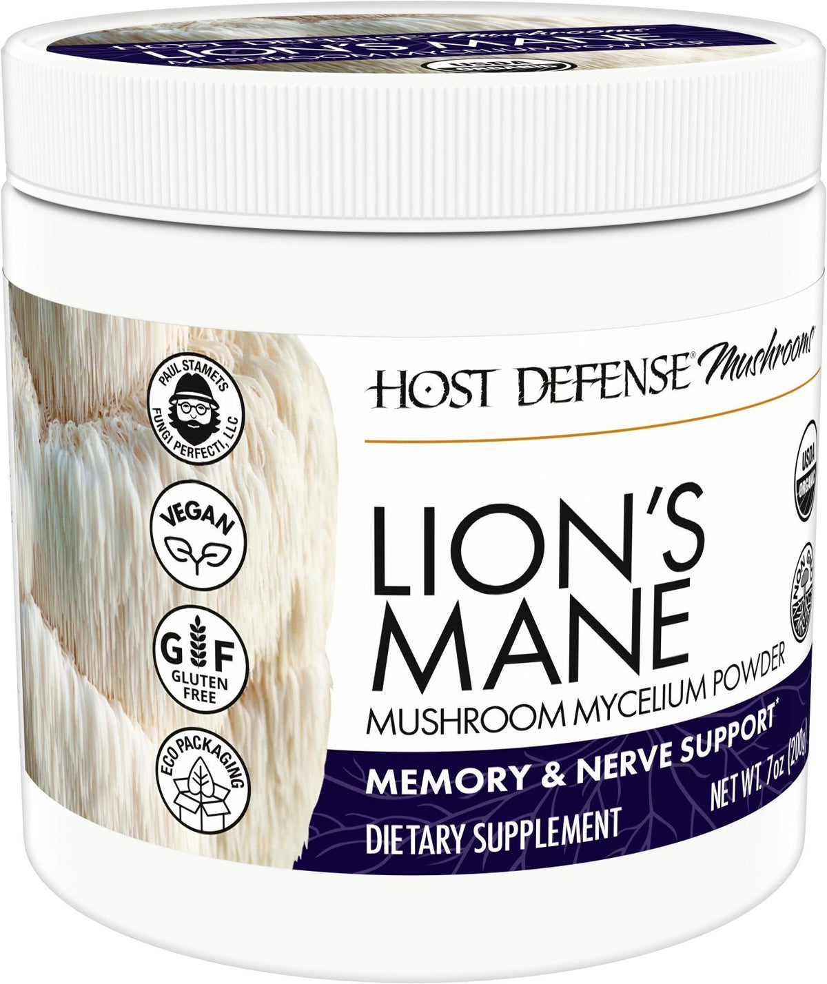 Fungi Perfecti/Host Defense Lion&#39;s Main-Memory &amp; Nerve Support-Mushroom Mycelium 7 oz (200 grams) Powder